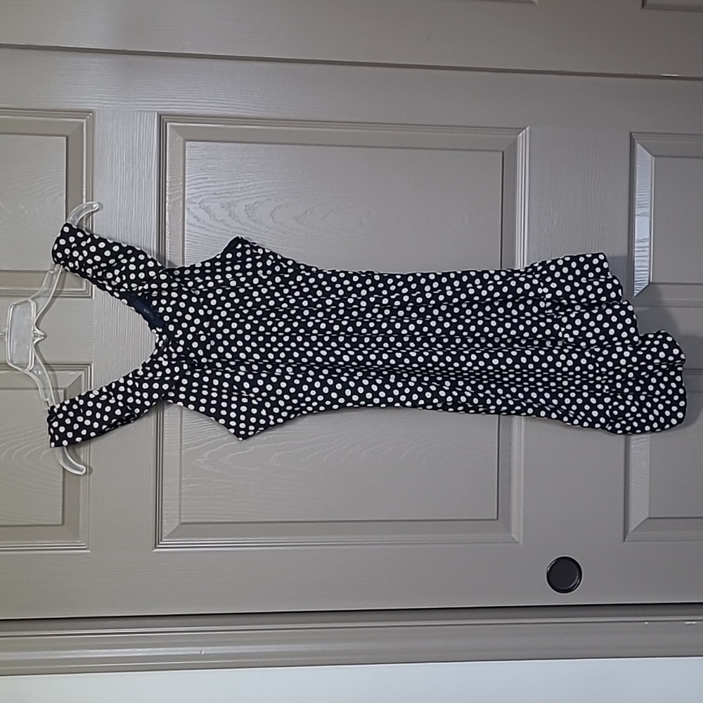 Eclair asymmetrical lined polka dot ruffle v-neck and back dress size small